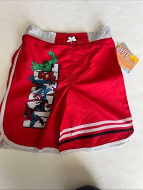 Disney Red Avengers Swim Trunks with Comic Character Panel